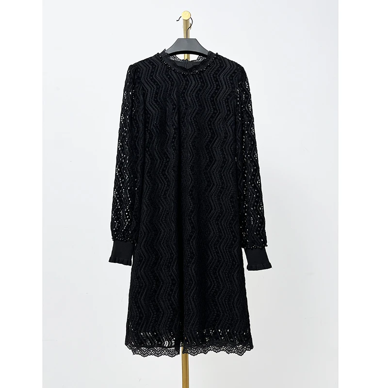 秋冬新款时尚宽松显瘦蕾丝拼接连衣裙 赫5103P