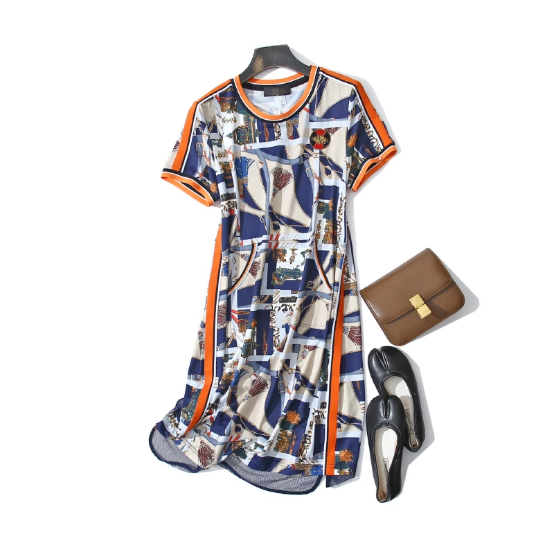 春夏新款复古印花雪纺气质妈妈连衣裙 之22632H