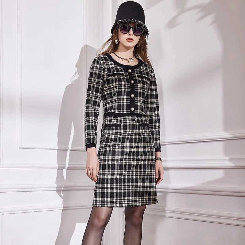 秋冬新款圆领长袖时尚优雅气质连衣裙 赫3101P