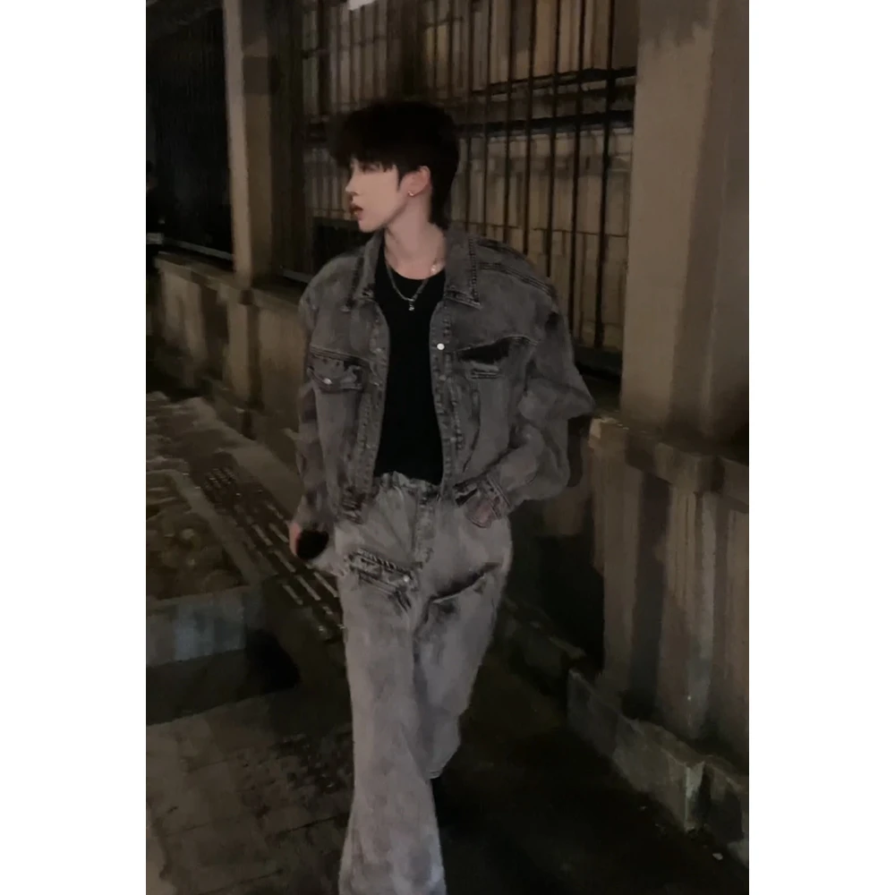 ZZ 【雪花夹克】小众复古水洗做旧拼接设计牛仔外套男女同款宽松