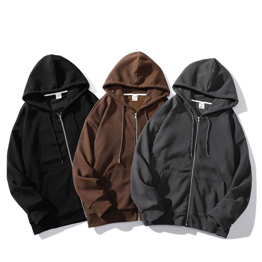 【粥粥同学】基础款多色华夫格开衫卫衣-KS999