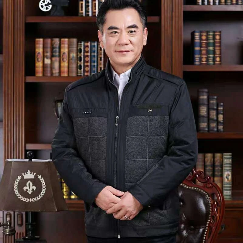 秋冬中年男士夹克外套宽松棉衣中老年人男装衣服加绒加厚爸爸外套