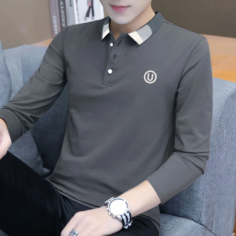 美式复古Polo衫男士翻领长袖T恤帅气百搭秋衣服纯棉有领商务体恤