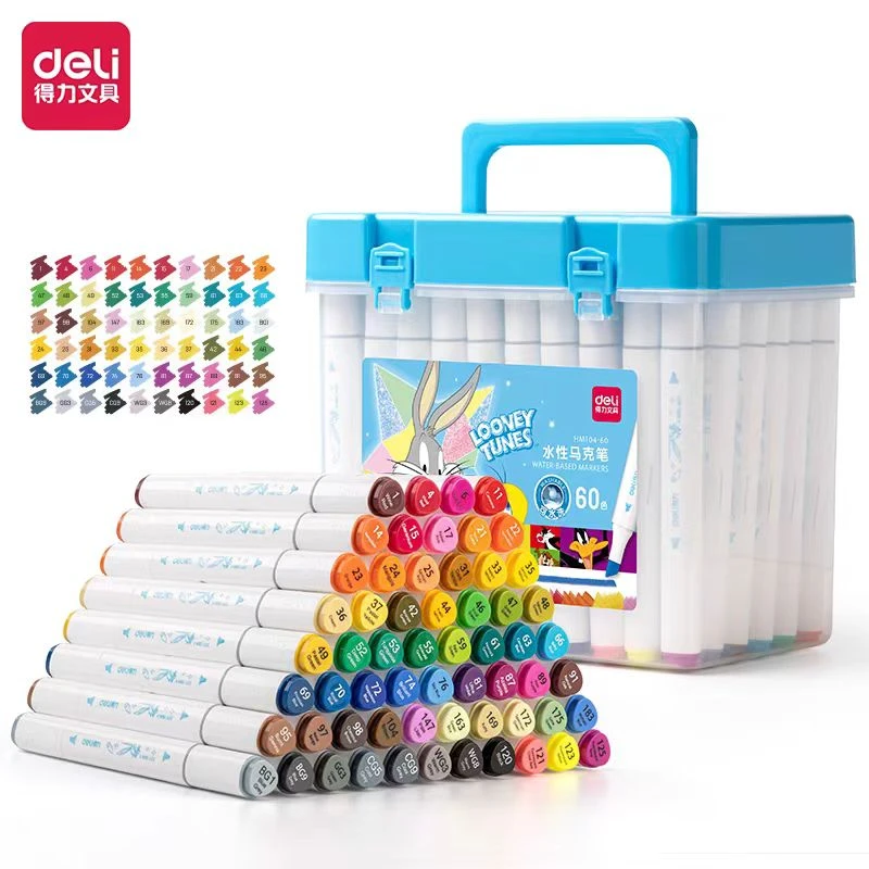 得力兔八哥系列60色双头粗杆水性马克笔1盒  HM104-60
