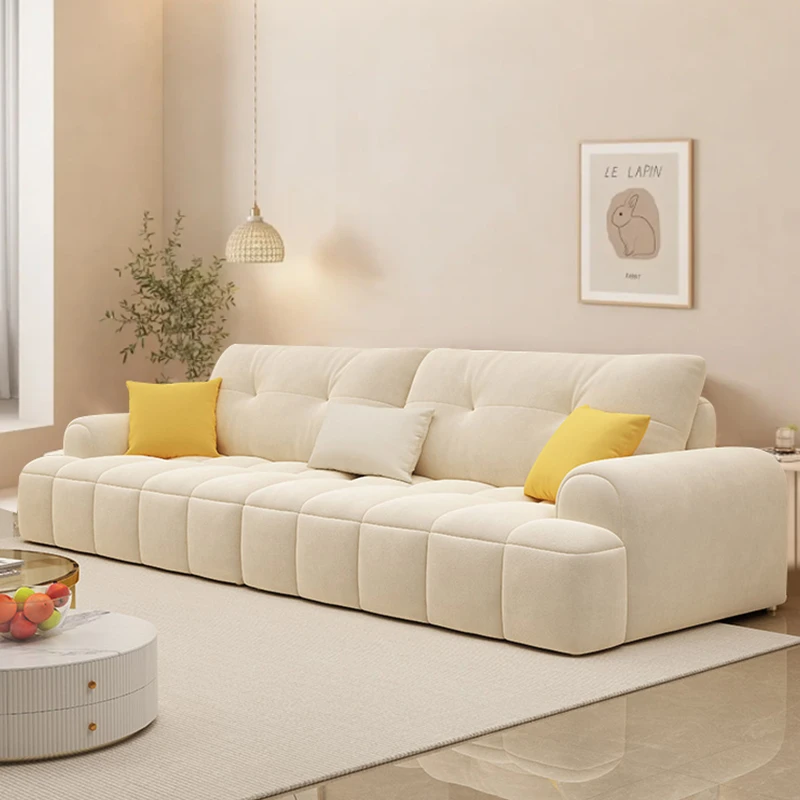 奶油风猫抓布艺沙发大小户型沙发家用客厅现代简约泡芙直排沙发