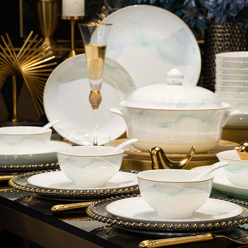 78件北极光景德镇高档餐具套装碗碟套装家用乔迁送礼碗碟盘组合