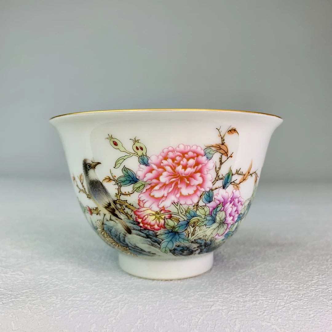 古镇手艺纯手工手绘陶瓷粉彩主人杯《春暖花开》线条细腻颜色饱满
