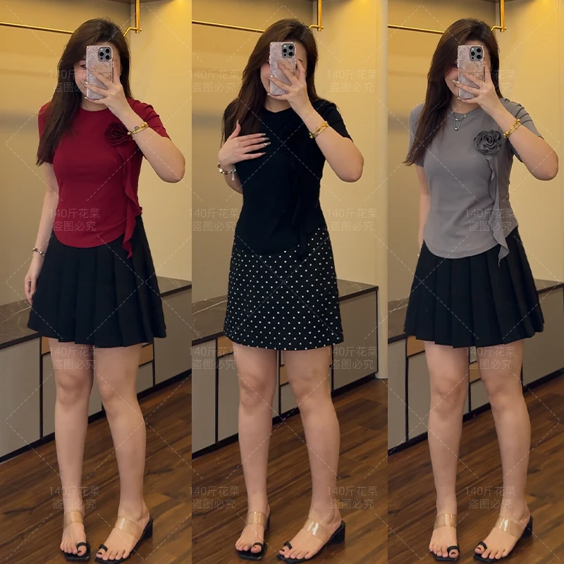 微胖定制~【浪漫满屋】气质玫瑰上衣+波点裙LHC1252 LHC1128
