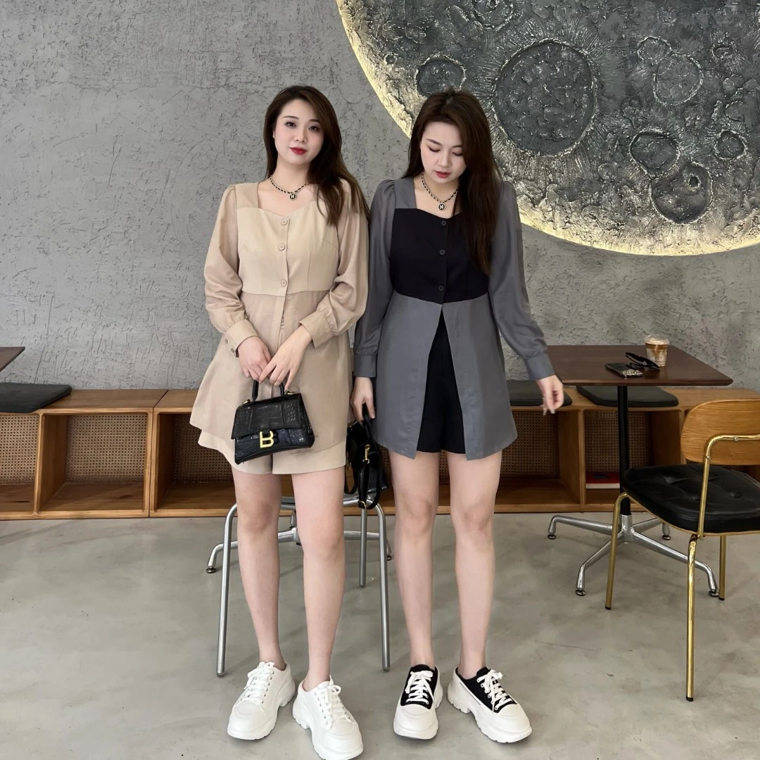 微胖定制~【悉尼飒姐】气质显瘦休闲装短裤+衬衫两件套HC183