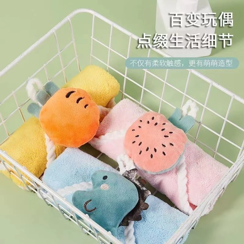 卡通手帕挂式儿童小方巾家用洗手洗脸毛巾幼儿园擦手巾吸水优品
