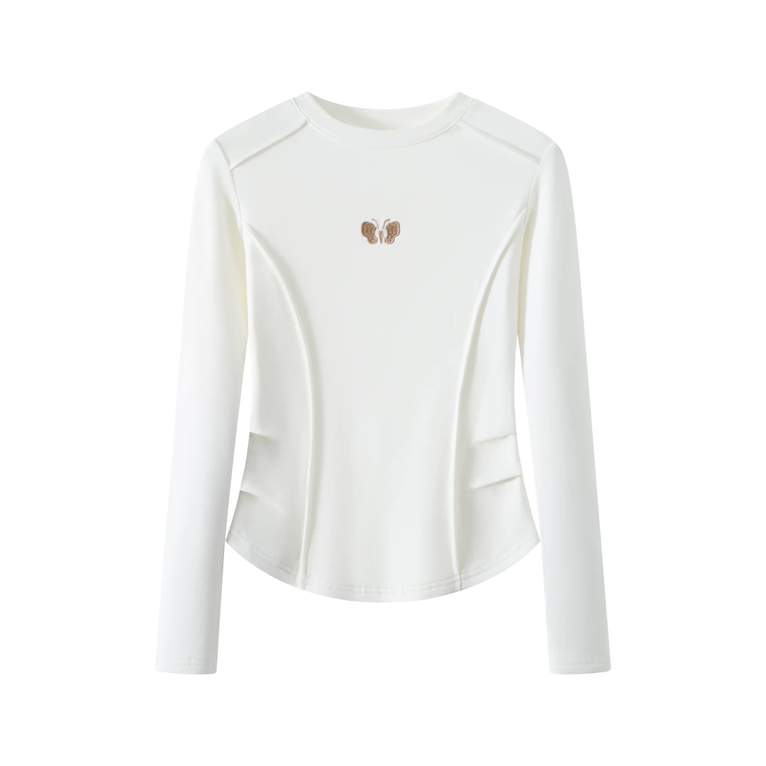 【拉拉专属】BD24116圆领显瘦百搭舒适休闲蝴蝶收腰打底简长袖