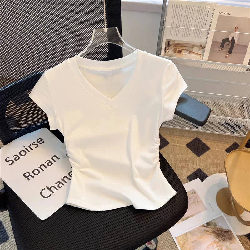 飞飞袖夏季短袖纯色吸针织衫圆领气质设计感辣妹显瘦不规则2459