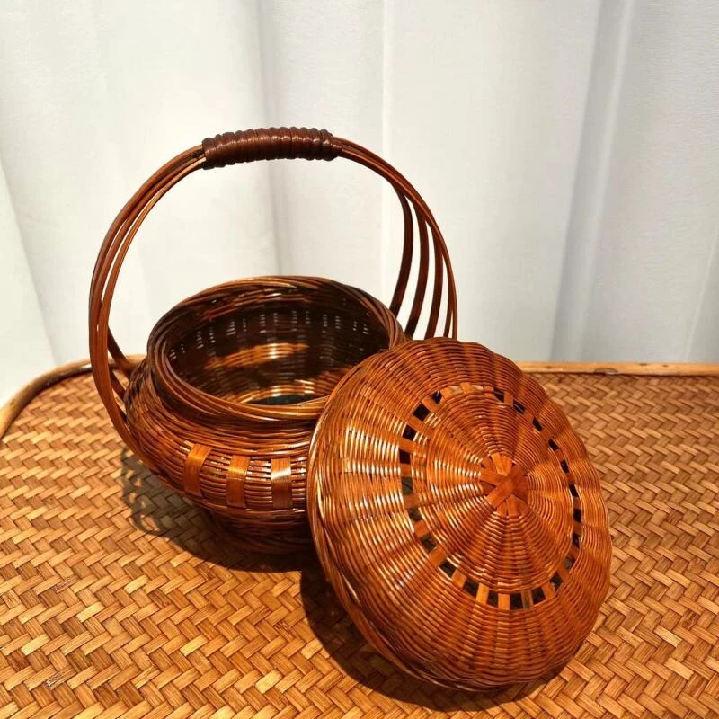 竹编迷你提篮小香炉装饰摆件