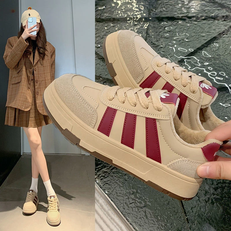 美拉德小白鞋女ins2023新款冬季加绒厚底鞋子女运动鞋休闲德训鞋