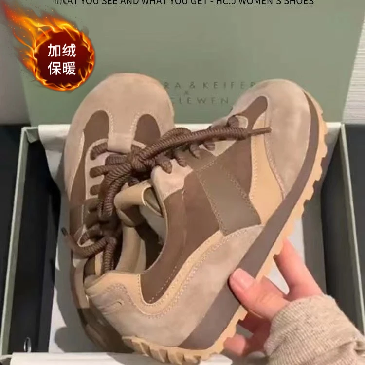 美拉德秋冬加绒阿甘鞋女复古德训鞋2023新款百搭平底休闲运动鞋