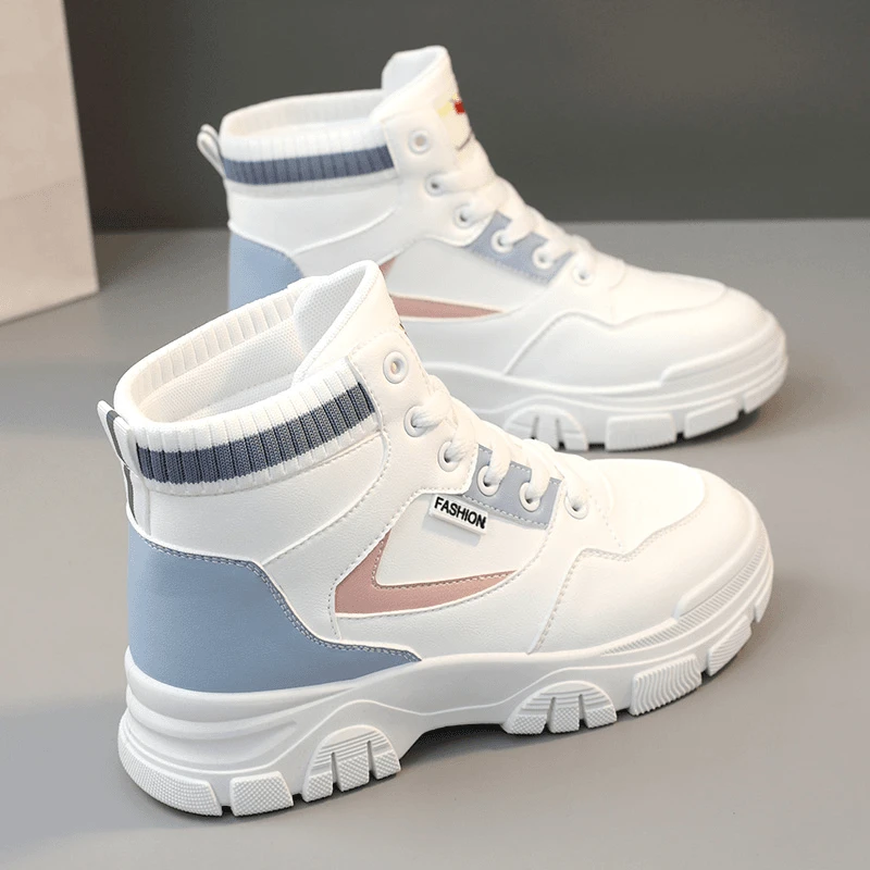Q3531新款拼色女鞋2023秋季中帮透气增高厚底运动休闲鞋板鞋学生