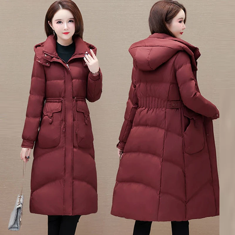 长款加厚棉服修身显瘦连帽时尚洋气加厚冬季过膝棉衣外套女8806