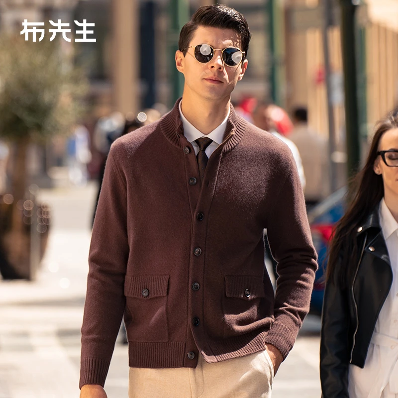 布先生2025秋冬半高立领男士加厚含羊绒开衫BT12339断码清仓