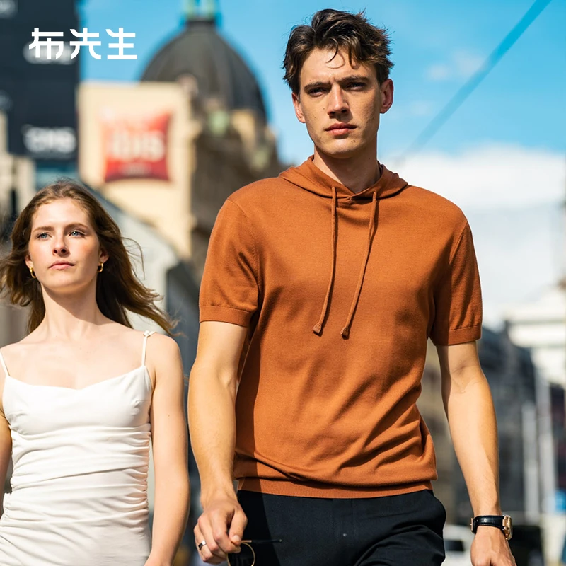 【明星同款连帽】布先生可机洗毛T短袖羊毛衫打底上衣秋冬休闲帽衫