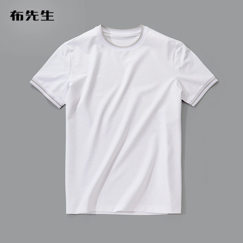 布先生圆领短袖T恤男 2023男士商务休闲简约抗皱百搭上衣AT12386