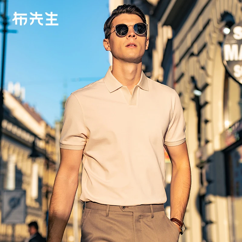 布先生桑蚕丝短袖T恤男夏季简约纯色百搭凉感翻领男上衣AT12507