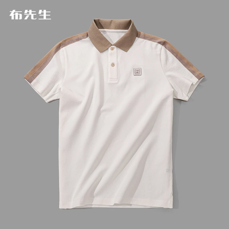 布先生男士短袖T恤夏季透气男装翻领休闲白色短袖AT12370断码清仓