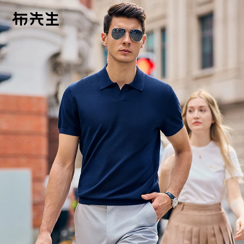 布先生短袖T恤男高级感夏季时尚海鸥领商务纯色男士半袖AT10918