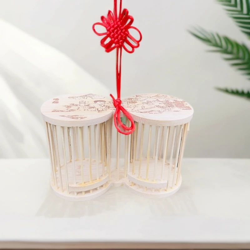 蝈蝈笼双间竹笼实木纯竹制作小动物鸣虫蝈蝈笼子双格加厚大号包邮