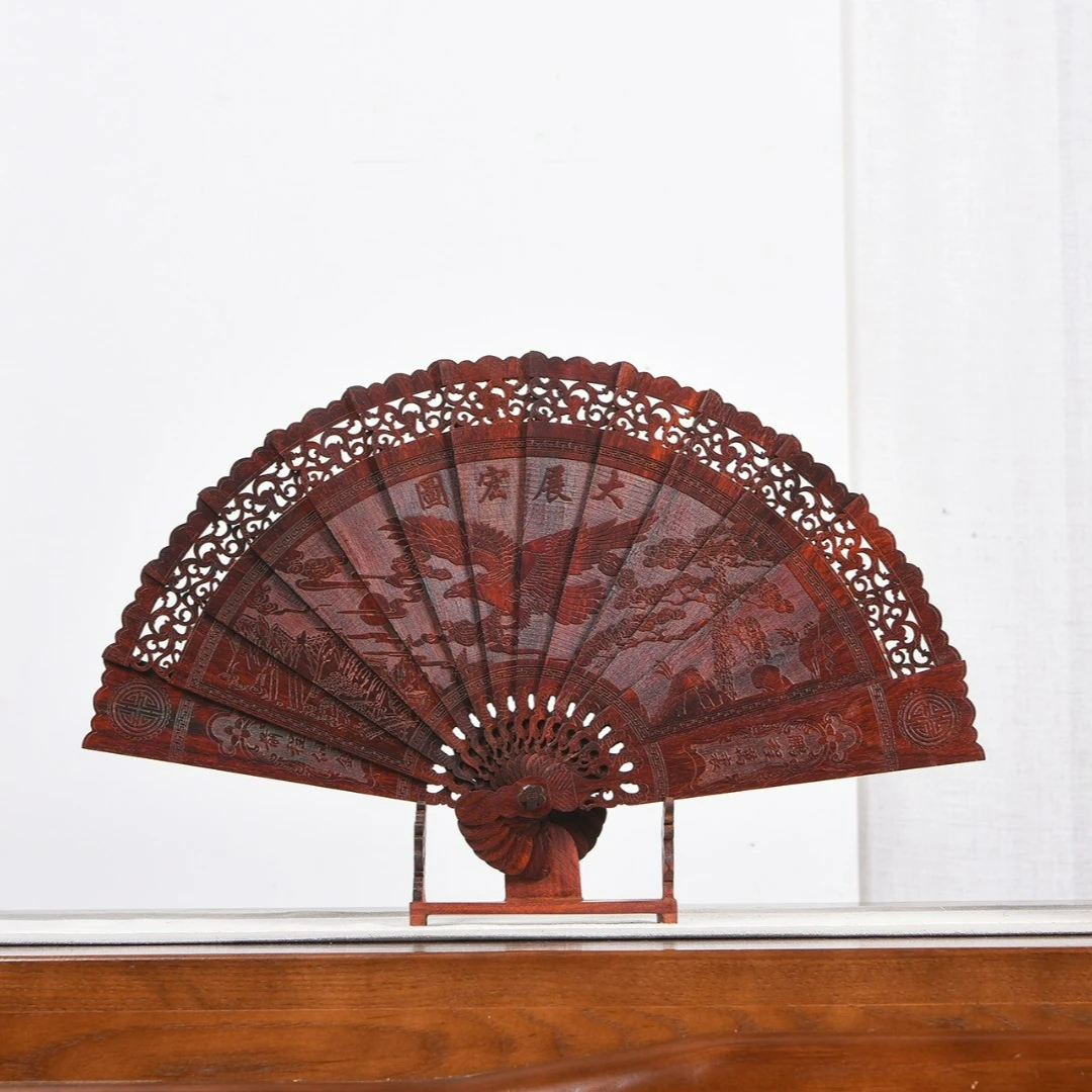 小叶紫檀檀香紫檀22cm鹏程万里折扇--含底座—ESL0011-1