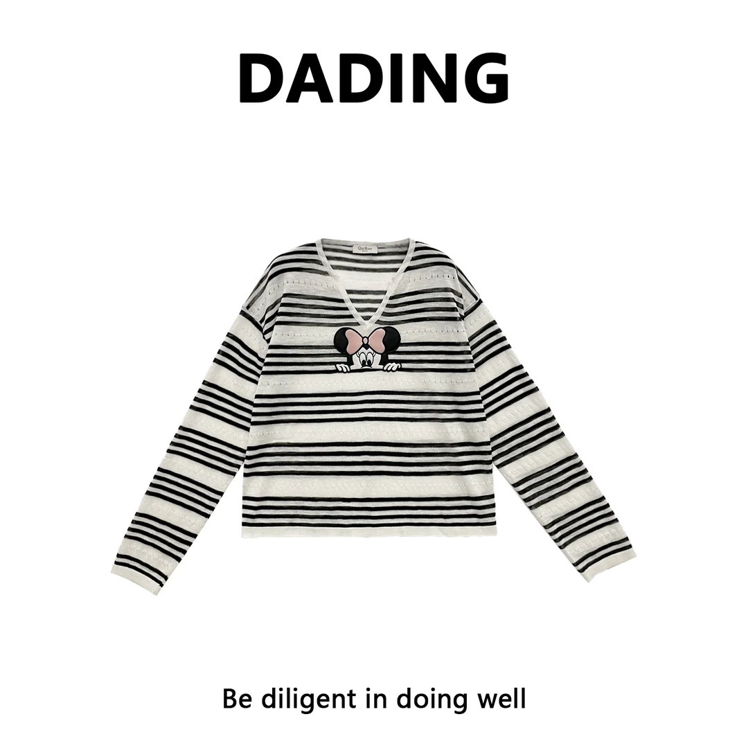 DADING【条纹米妮】2024新款卡通百搭条纹长袖针织井16158A
