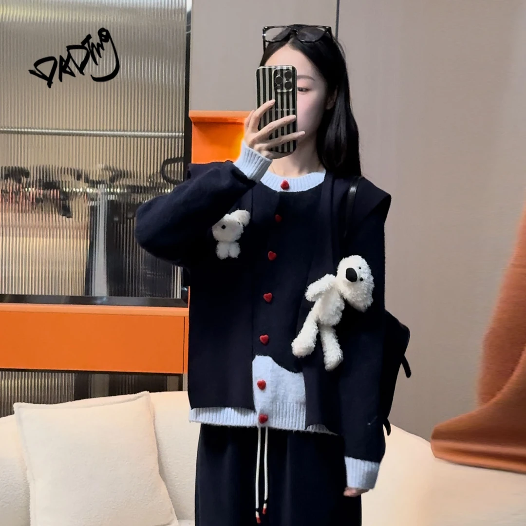 DD 秋冬新款撞色拼接休闲轻奢针织开衫外套 井80479