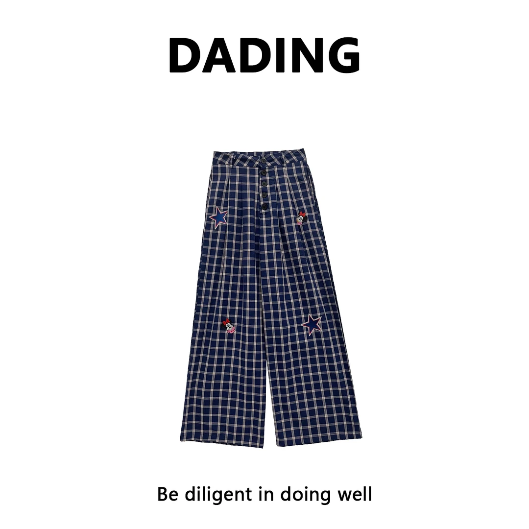 DD【星星米老鼠】秋季新款经典格纹设计系显瘦休闲裤井1015A