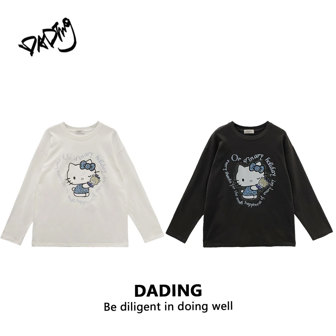 DADING 【KT猫】秋冬加厚卡通烫钻宽松长袖T恤 201139
