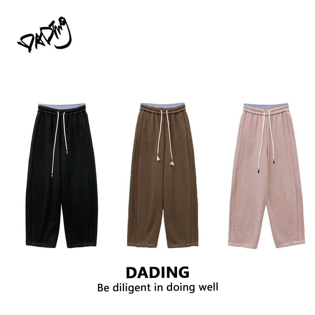 DADING 冬季新款拼接双腰头抽绳休闲弯刀裤 201102