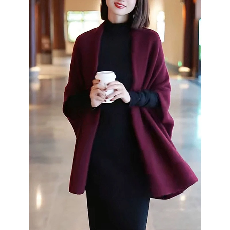 新款蝙蝠袖羊绒披肩女宽松针织羊毛外套洋气开衫斗篷潮春秋高档