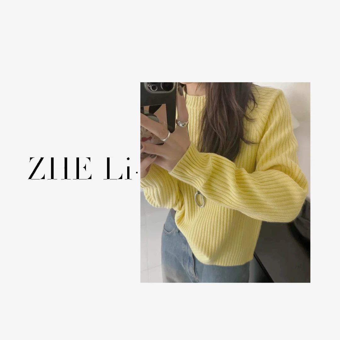 od’here  韩系羊毛圆领宽松坑条毛衣