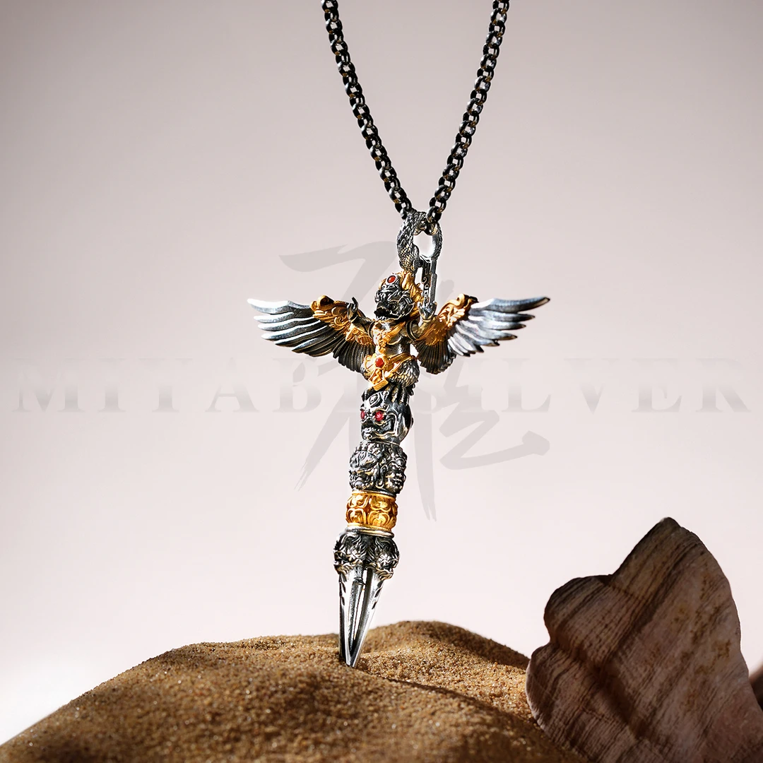 吊坠925银 【雅银MIYABI】大鹏鸟金刚橛吊坠手工国风个性原创设计
