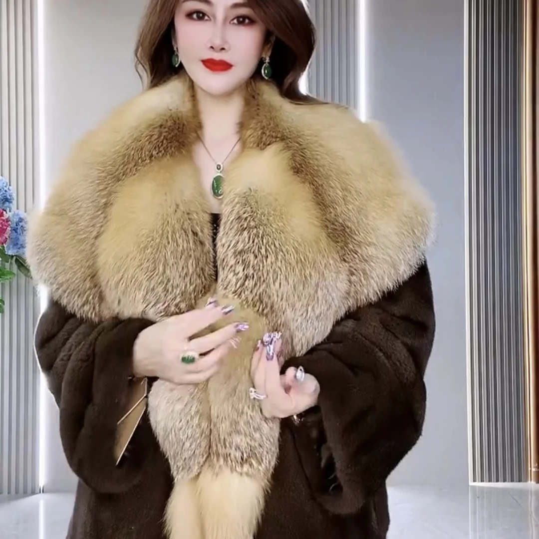 317皇家贵夫人水貂冬季新款毛领咖啡色皮草上衣外套XM-衣长80cm