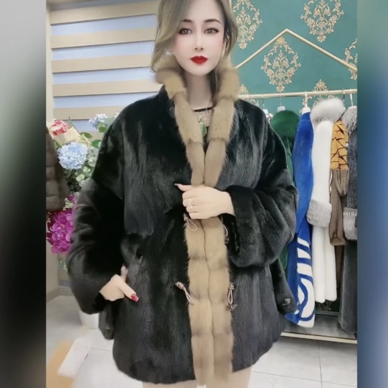 6822皇家贵夫人水貂冬季女士高端时尚韩版宽松上衣SD- 衣长75cm