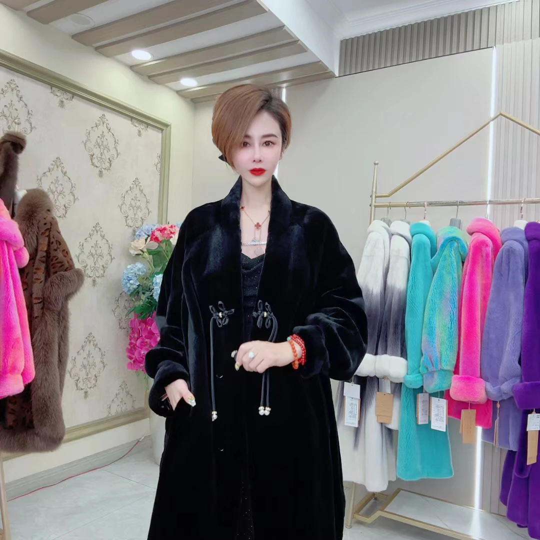 2102皇家贵夫人冬季新款时尚黑色貂绒皮草大衣外套TS衣长95cm2103