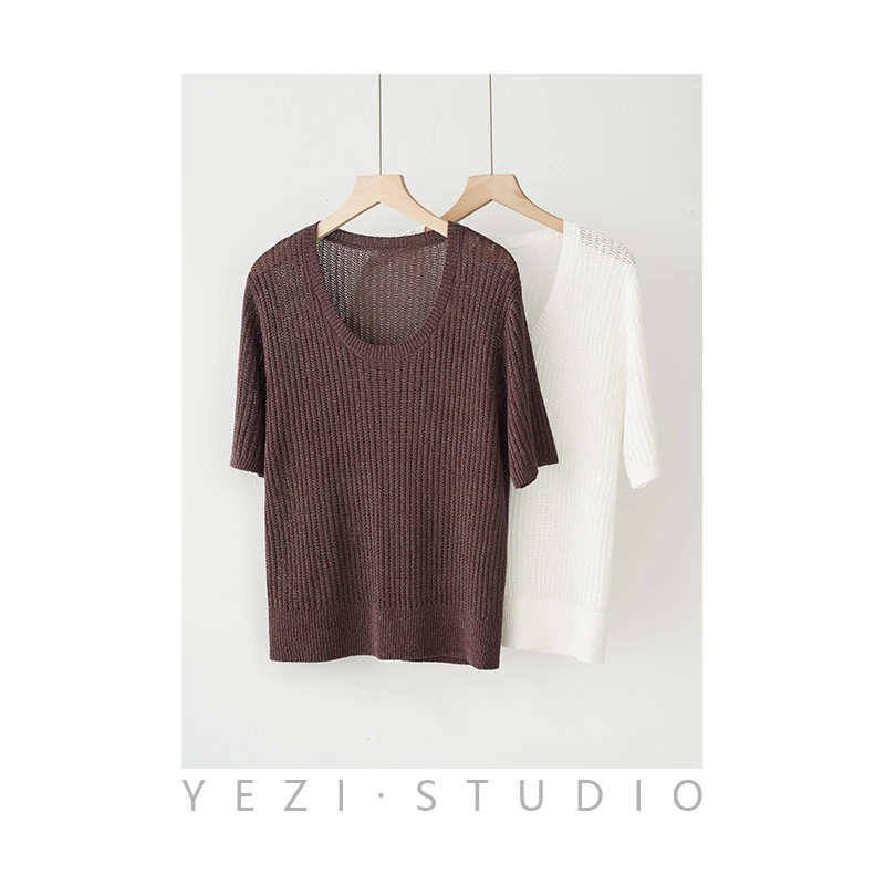 【反季】 “夏日玛奇朵”進口和纸纱镂空百搭显瘦U领针织上衣24219801