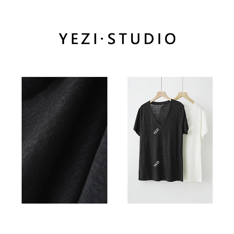 5/18 老钱风百百亚麻休闲V领T恤短袖上衣24218121