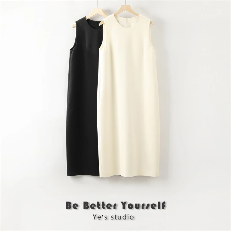 【折】茉莉白都市感醋酸混纺无袖连衣裙23131509