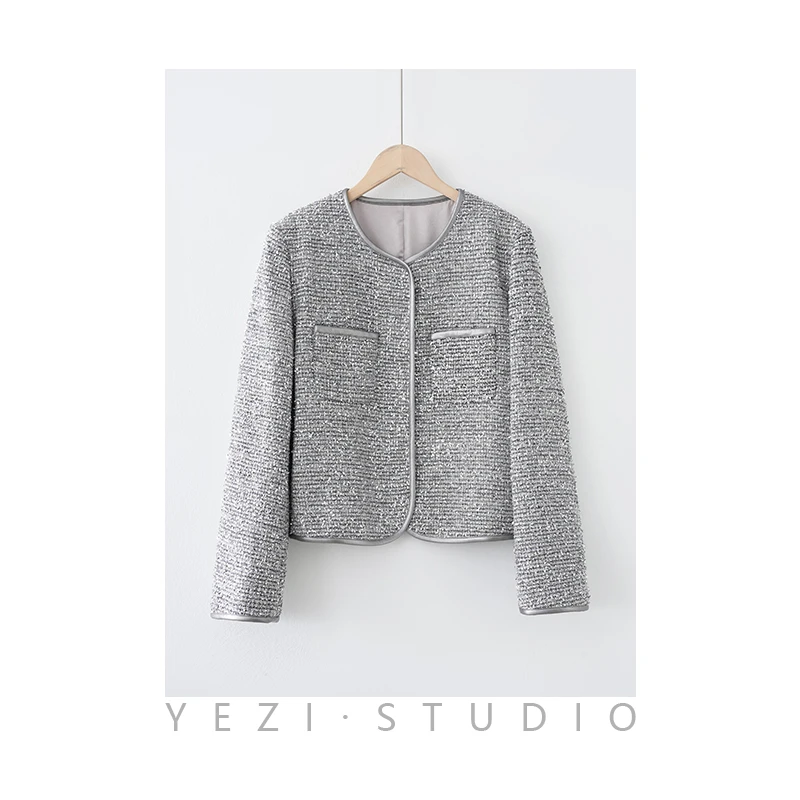 璀璨星河一银箔蝴蝶纱小香风短箱外套24115634