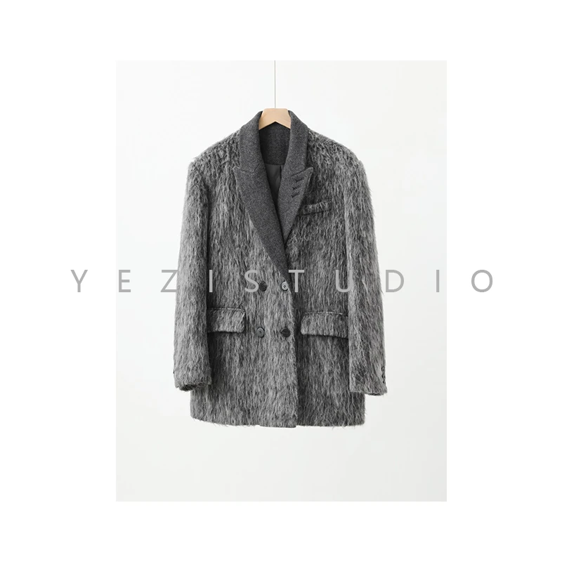 设计师羊驼毛宽松西装大衣23415603