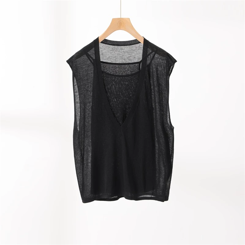 【反季】“午后小憩”天丝亚麻混纺吊带时尚V领两件套23241036