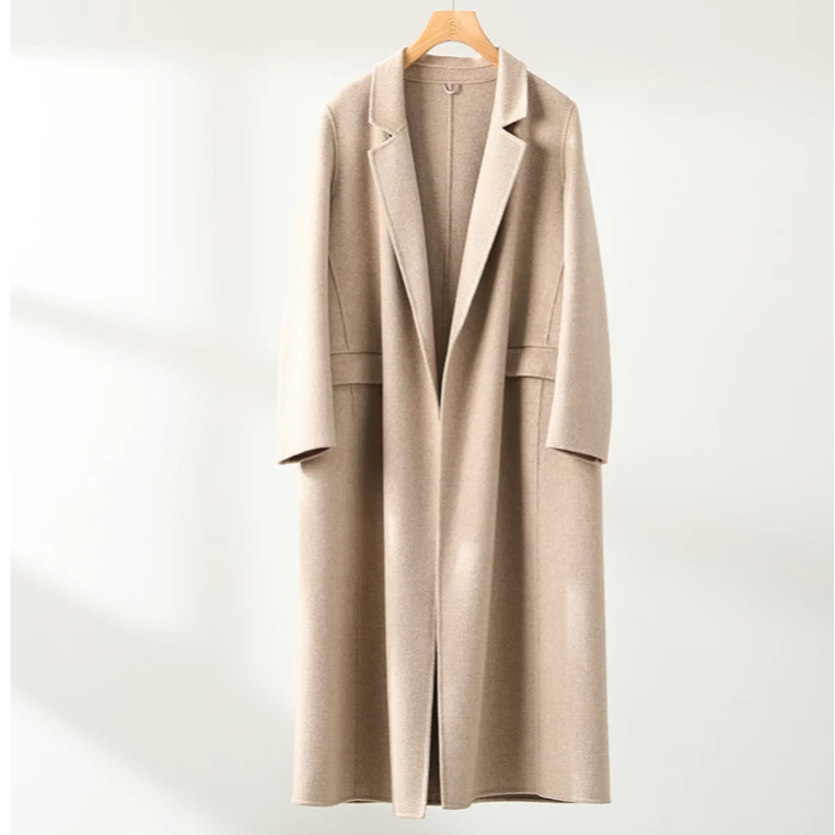 【折扣专区】纤维皇后短顺纹百百山羊绒咖色毛呢大衣22215706