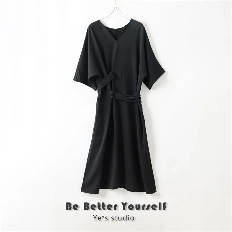 重磅醋酸新国风复古手工盘扣连衣裙23231302气质