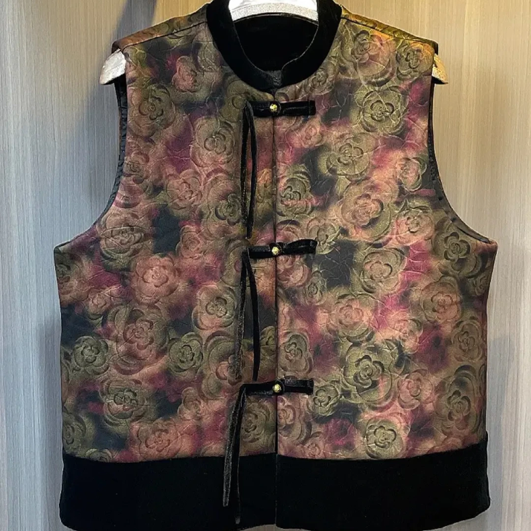 新款中老年妈妈装国风盘扣立领马甲春秋坎肩背心