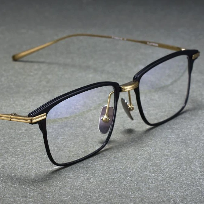 商务男士眼镜框近视纯钛方形超轻大脸复古男生潮流黑金可配防蓝光